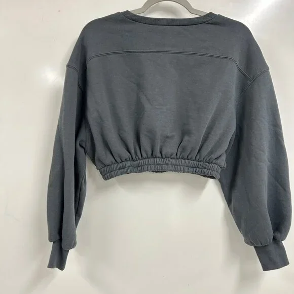 Zara Cropped Sweatshirt Medium Balloon Sleeve Elastic Hem Minimalist Athleisure - Picture 5 of 8